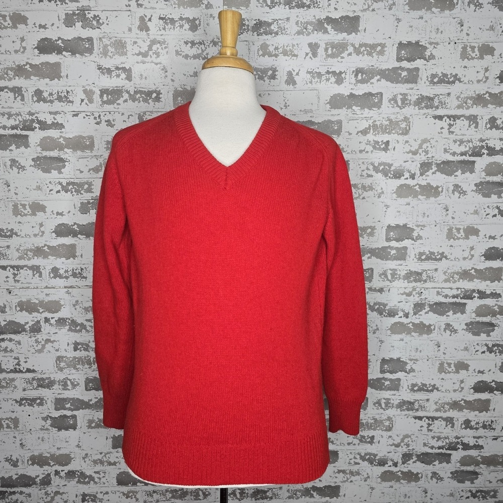 Vintage Thalhimers Sweater Mens Sz M Red Wool V Neck Long Sleeve Pullover Italy